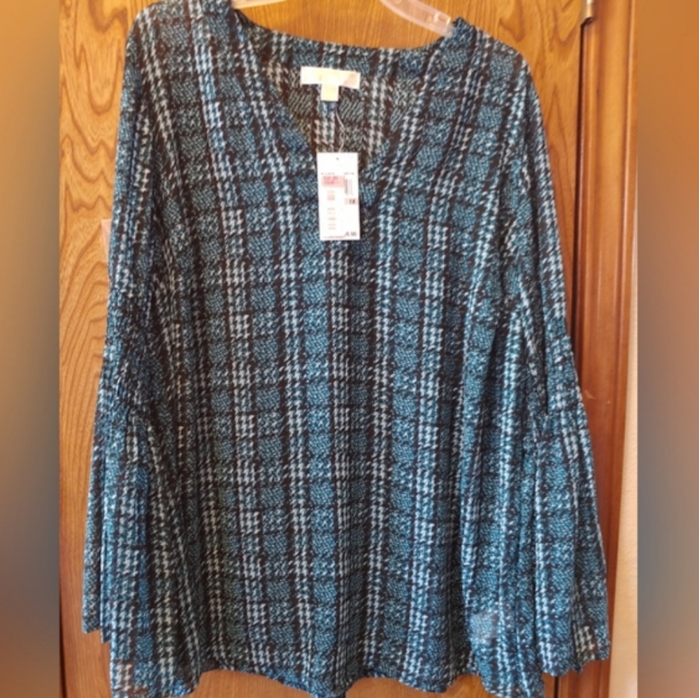 Michael Kors Teal/Blk Blouse 1X NWT